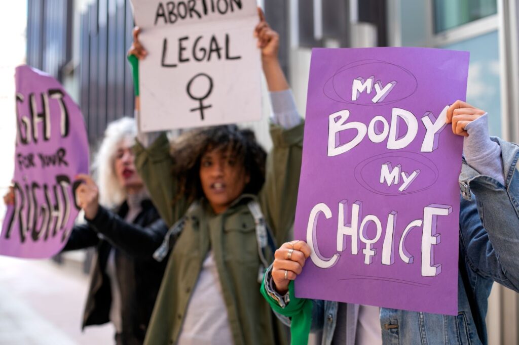 Women protesting outdoors