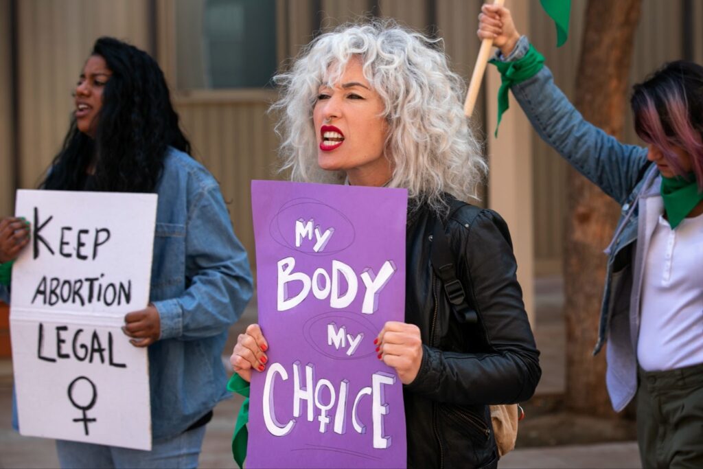 Women protesting outdoors